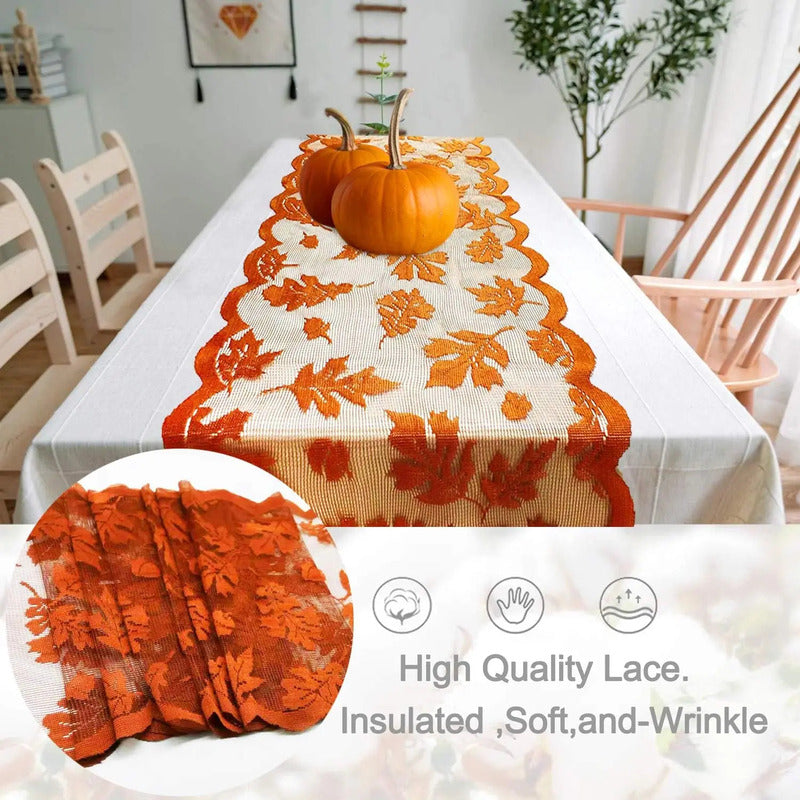 🍁 50% Rabatt 🍽️ Herbstliches Tischset mit Ahornblatt-Spitze, Tischläufer & Platzsets für eine charmante Herbstdeko