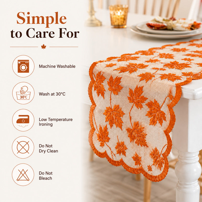 🍁 50% Rabatt 🍽️ Herbstliches Tischset mit Ahornblatt-Spitze, Tischläufer & Platzsets für eine charmante Herbstdeko