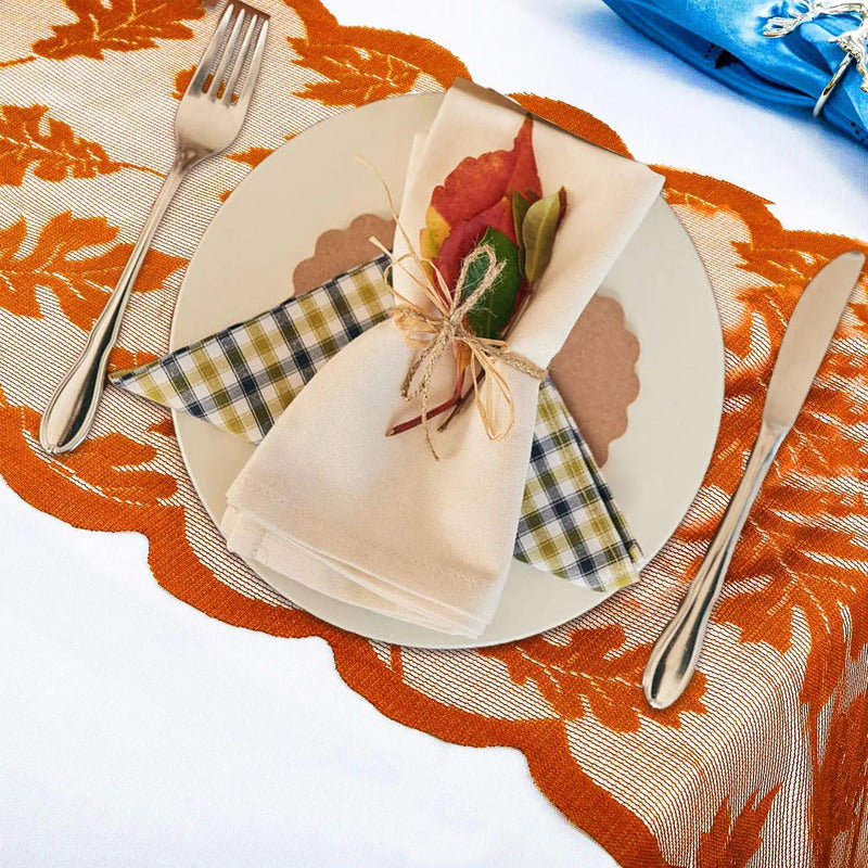 🍁 50% Rabatt 🍽️ Herbstliches Tischset mit Ahornblatt-Spitze, Tischläufer & Platzsets für eine charmante Herbstdeko