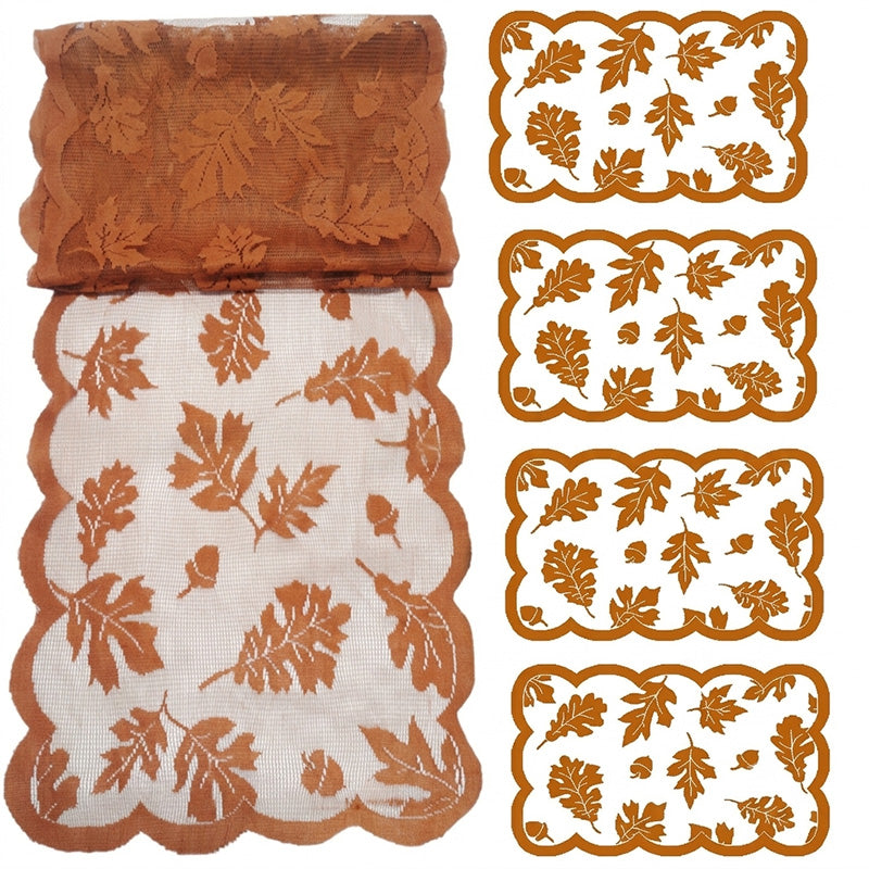 🍁 50% Rabatt 🍽️ Herbstliches Tischset mit Ahornblatt-Spitze, Tischläufer & Platzsets für eine charmante Herbstdeko