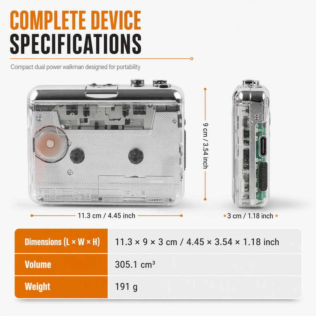 📼 50% Rabatt! 🎵 Klassischer Kassettenspieler im transparenten Retro-Design – Nostalgie pur, Kassetten zu MP3, USB-C