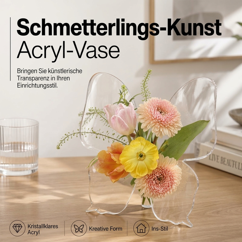 🦋💐 Transparente Acrylvase in Schmetterlingsform – stilvolle Blumenvase & Tischdeko für Zuhause