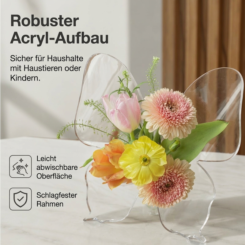 🦋💐 Transparente Acrylvase in Schmetterlingsform – stilvolle Blumenvase & Tischdeko für Zuhause