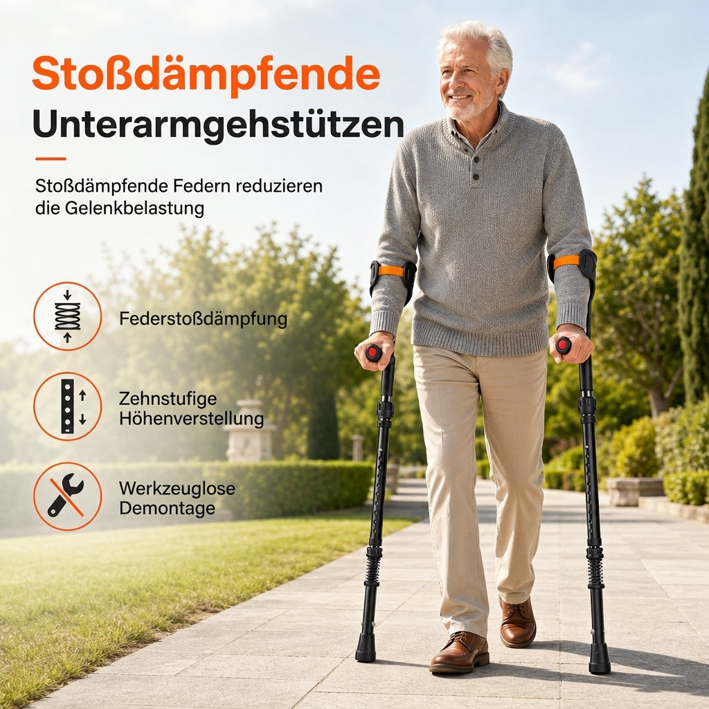 👵👴 50 % RABATT! 🦯 Faltbare Unterarmgehstützen – stoßdämpfend, stabil & rutschfest 🦵