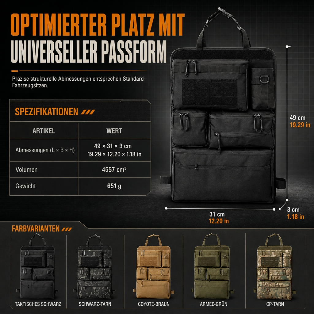 📢📢50% RABATT !!⏰Robuster taktischer Rücksitz-Organizer für Autos aus Nylon, Mehrfachtaschen-Aufbewahrungstasche mit Reißverschluss für SUVs