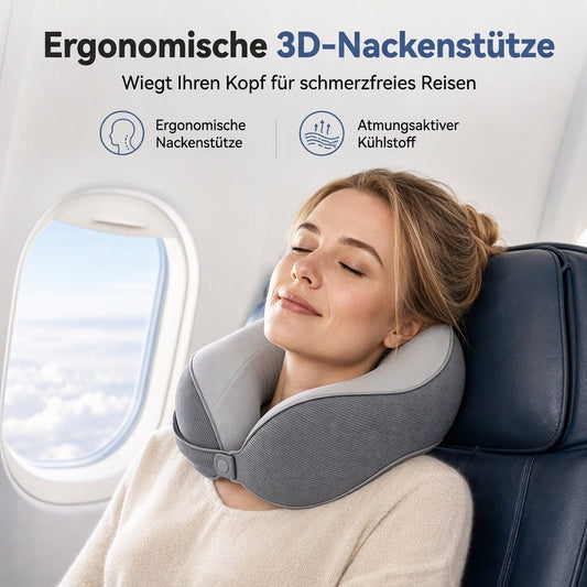 ✈️ U-förmiges Reisekissen aus Memory Foam – Eisseidenbezug & Magnetverschluss, tragbares Nackenkissen