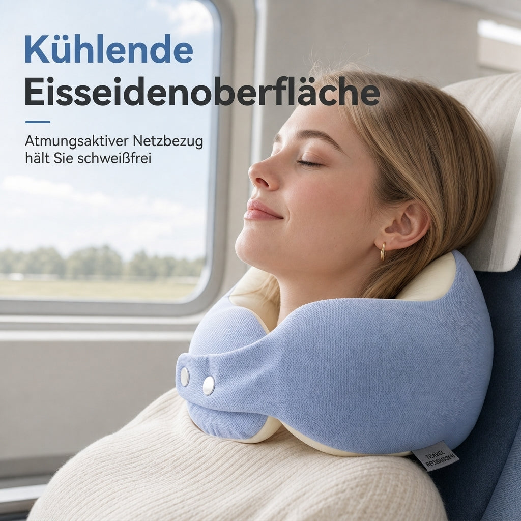 ✈️ U-förmiges Reisekissen aus Memory Foam – Eisseidenbezug & Magnetverschluss, tragbares Nackenkissen