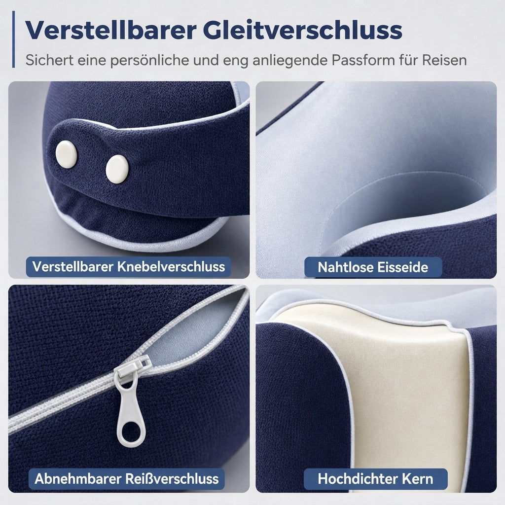 ✈️ U-förmiges Reisekissen aus Memory Foam – Eisseidenbezug & Magnetverschluss, tragbares Nackenkissen