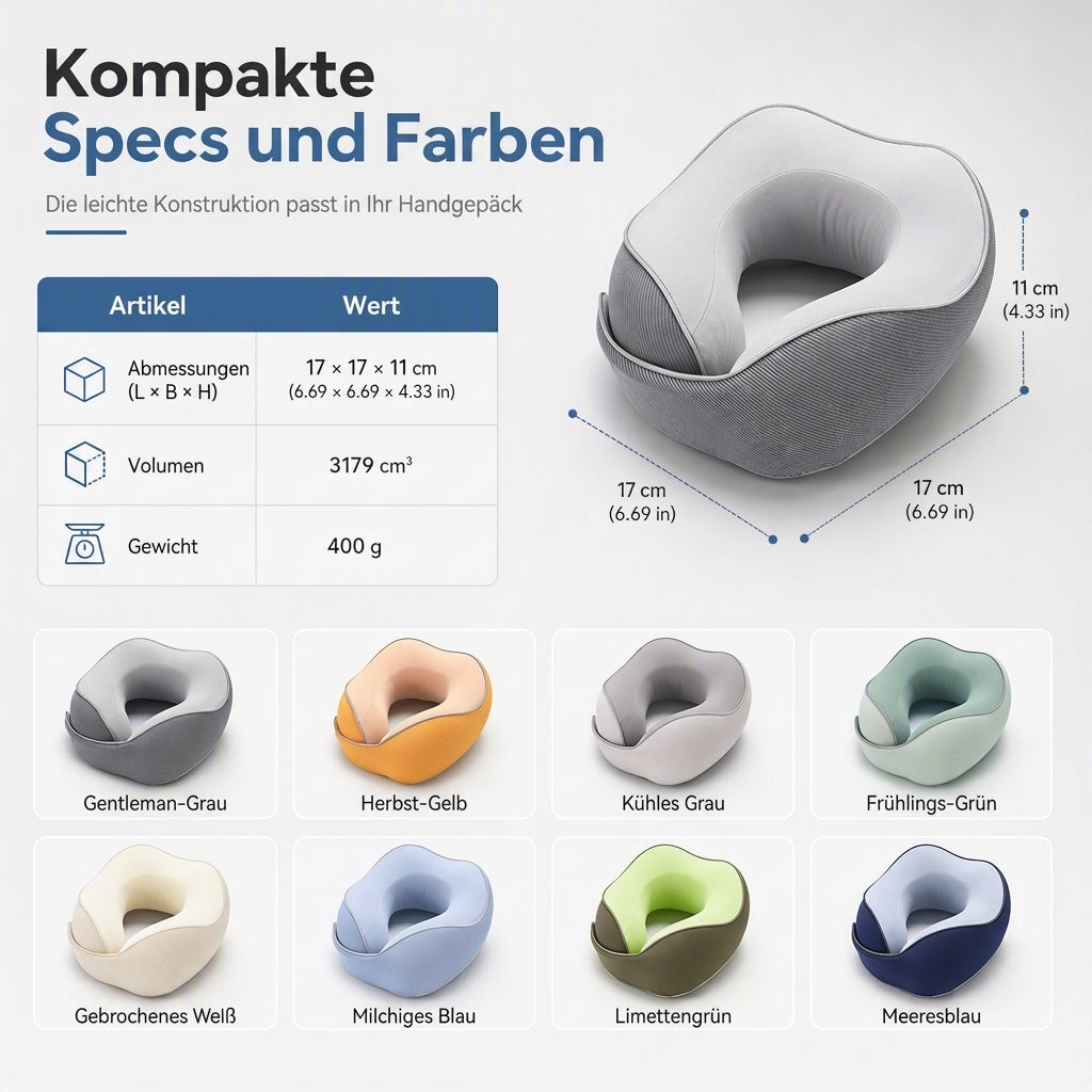 ✈️ U-förmiges Reisekissen aus Memory Foam – Eisseidenbezug & Magnetverschluss, tragbares Nackenkissen