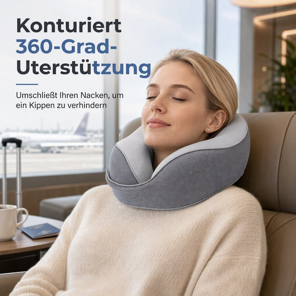 ✈️ U-förmiges Reisekissen aus Memory Foam – Eisseidenbezug & Magnetverschluss, tragbares Nackenkissen