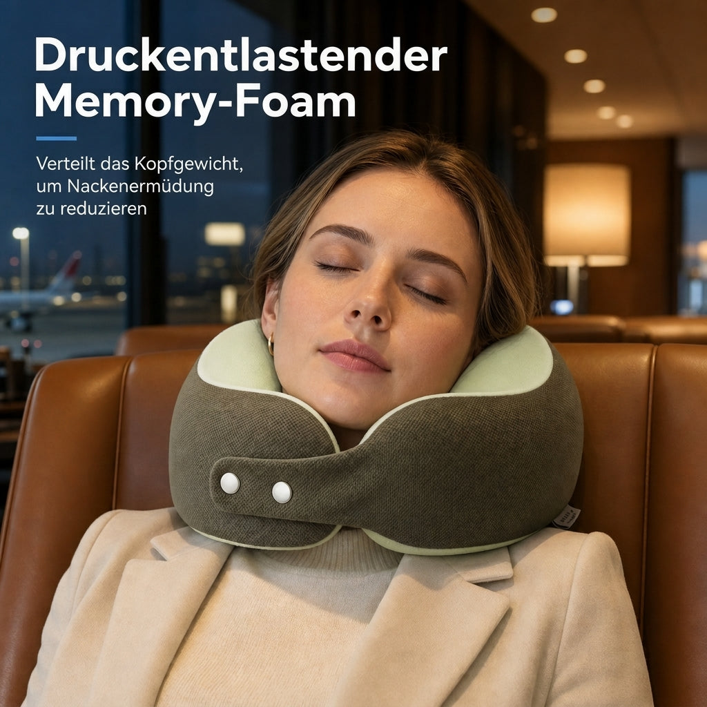 ✈️ U-förmiges Reisekissen aus Memory Foam – Eisseidenbezug & Magnetverschluss, tragbares Nackenkissen