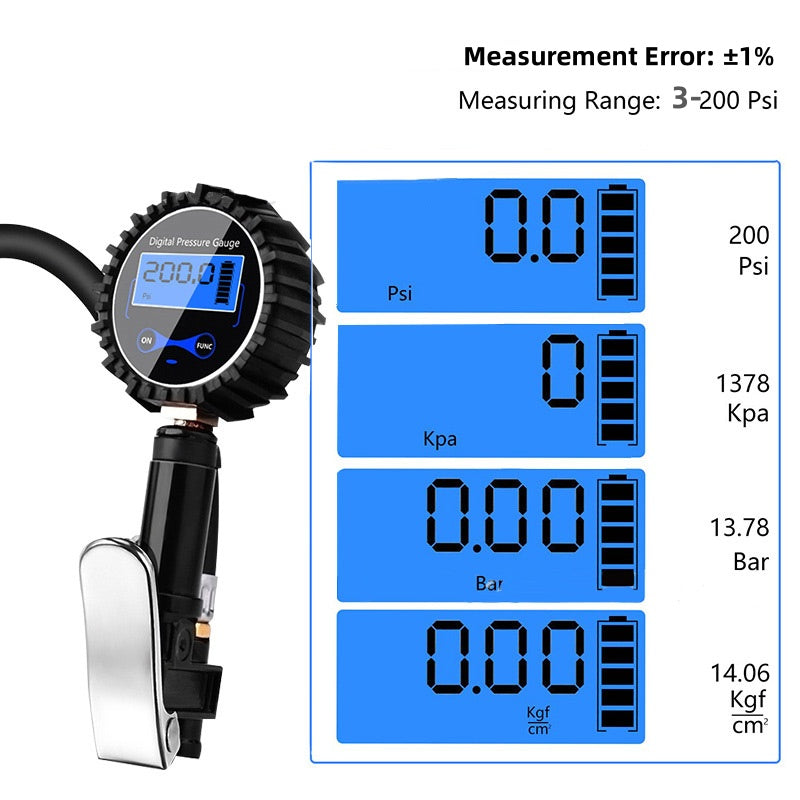 🔧 Digitaler Reifendruckprüfer mit großem Display – schnelles Aufpumpen für Auto, Motorrad & Fahrrad, Kupfer-Schnellkupplung