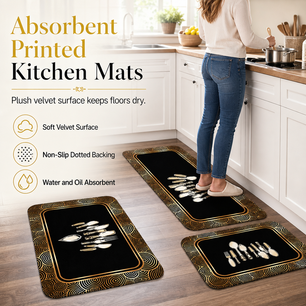 🏠 Flanell-Bodenmatte mit geometrischem Muster – wasserabsorbierend & ölbeständig, für Eingang, Küche & Bad