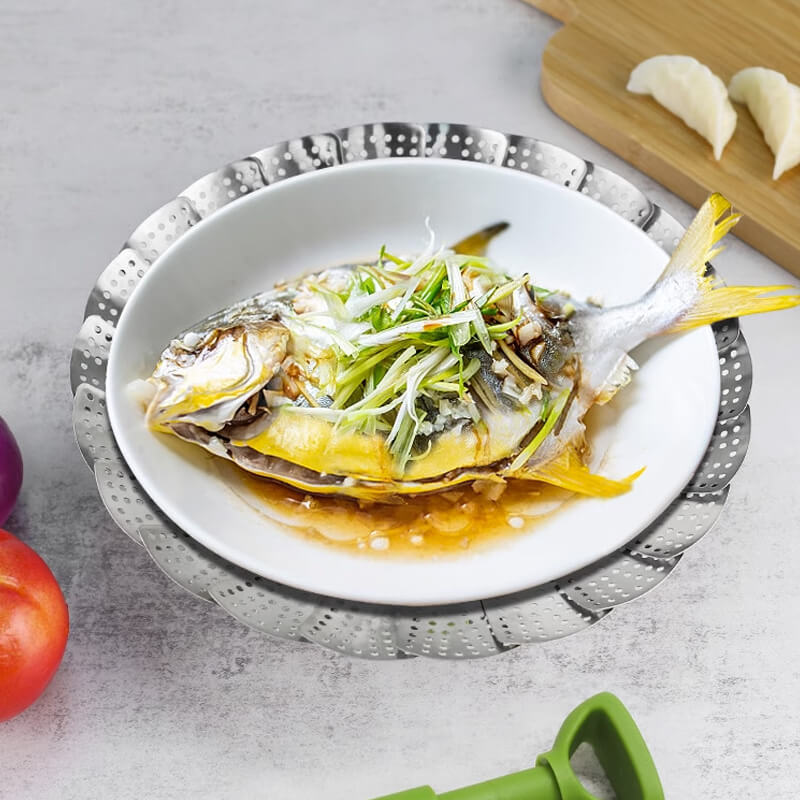 🍳 Faltbarer Edelstahl-Dampfgarer 9 Zoll – verstellbarer Griff & zusammenklappbar, für Töpfe & Küche