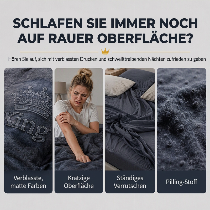 👑 KING 3-teiliges Bettwäsche-Set – schwarz-grau meliert, Kronen-Design