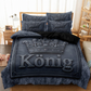 👑 KING 3-teiliges Bettwäsche-Set – schwarz-grau meliert, Kronen-Design