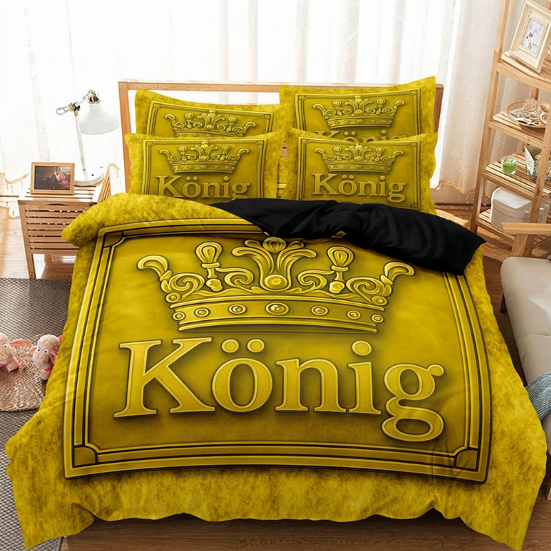 👑 KING 3-teiliges Bettwäsche-Set – schwarz-grau meliert, Kronen-Design