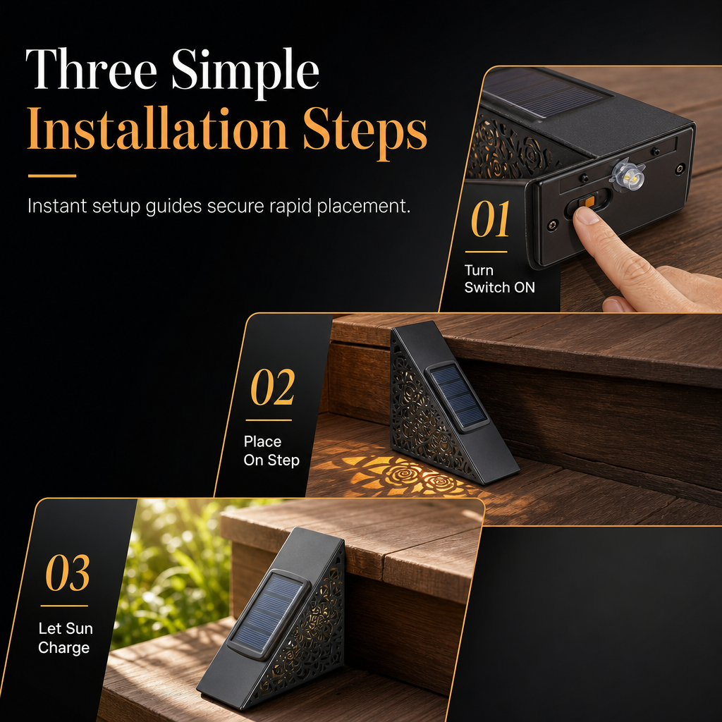 🎁2+1 GRATIS ☀️Solar-Stufenleuchte für Außen – wasserdicht & kabellos, für Treppen, Terrassen & Gartenwege