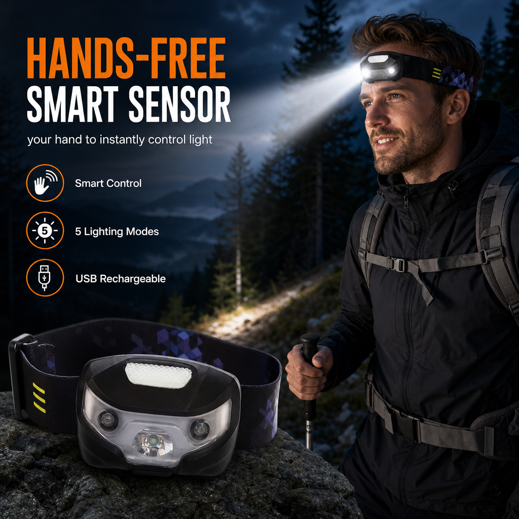🔦 50% Rabatt – USB-Stirnlampe mit Bewegungssensor & Rotlicht, wiederaufladbar & ideal für Outdoor