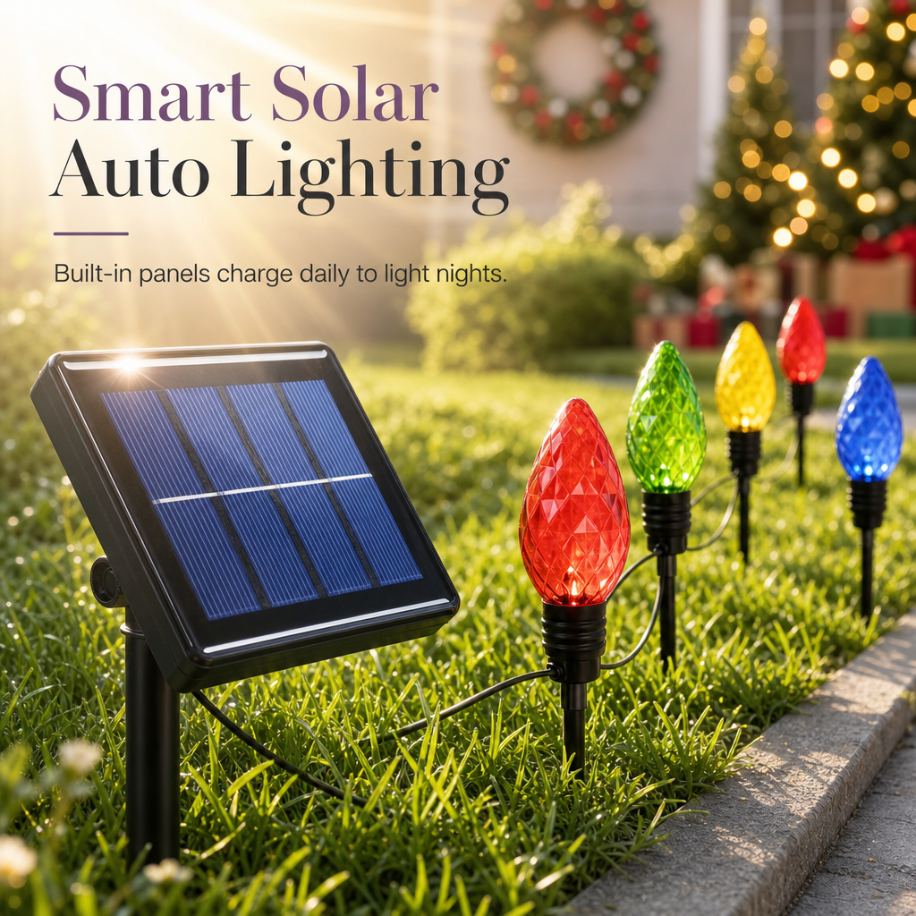 Solar Powered 5 in 1 Diamond Facet Bulb Ground Stake Lights for Garden Courtyard Holiday Decoration