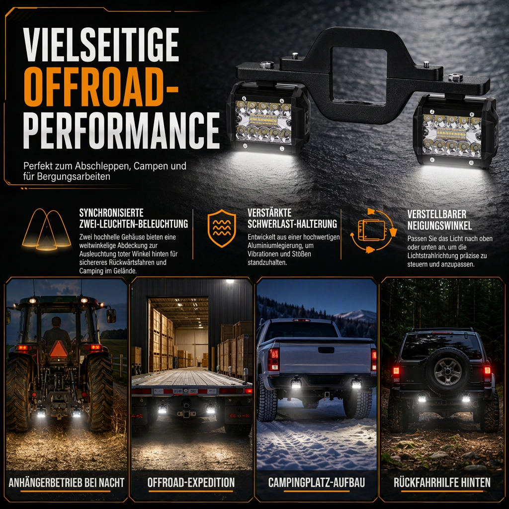 🚙 50% Rabatt 💡LED-Arbeitsscheinwerfer für Anhängerkupplung, Rückfahrscheinwerfer für Pickup & SUV