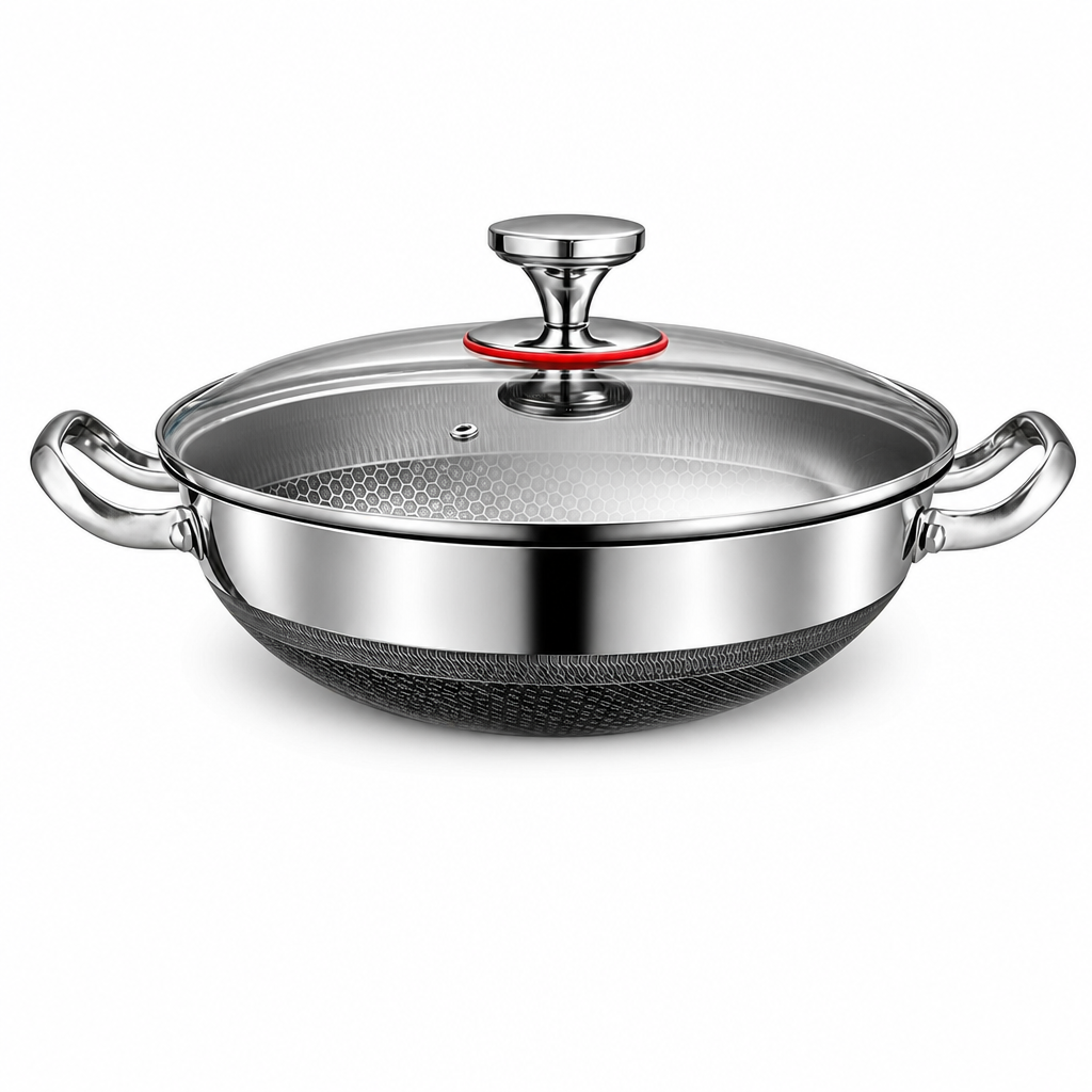 ⏰ Nur für kurze Zeit: 50% Rabatt!🍳 Verdickte Edelstahlpfanne mit Deckel – multifunktional als Wok, Schmortopf & Bratpfanne, für alle Herdarten