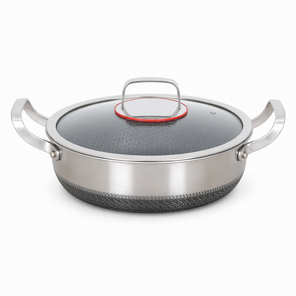 ⏰ Nur für kurze Zeit: 50% Rabatt!🍳 Verdickte Edelstahlpfanne mit Deckel – multifunktional als Wok, Schmortopf & Bratpfanne, für alle Herdarten