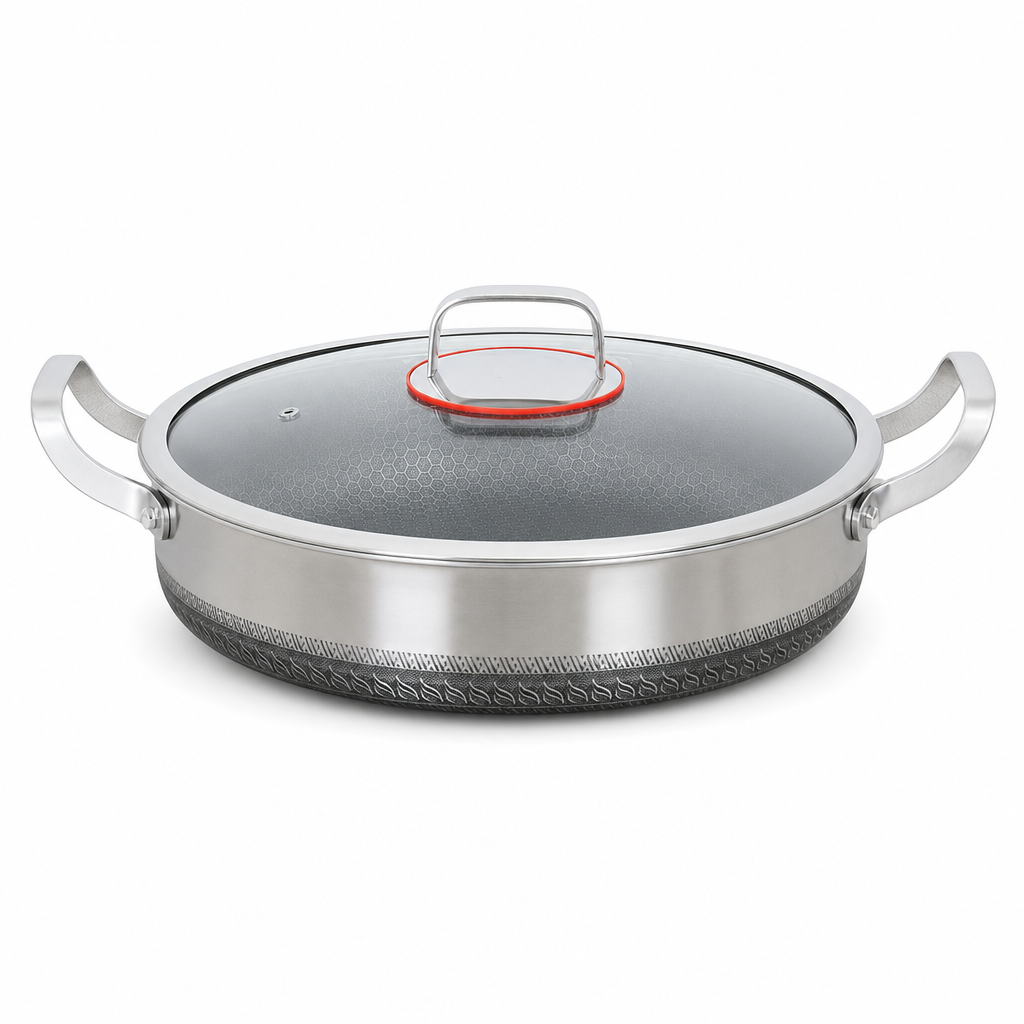⏰ Nur für kurze Zeit: 50% Rabatt!🍳 Verdickte Edelstahlpfanne mit Deckel – multifunktional als Wok, Schmortopf & Bratpfanne, für alle Herdarten