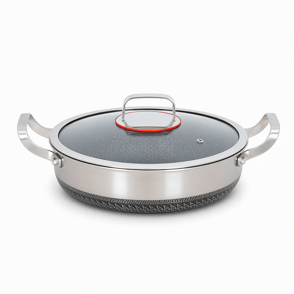 ⏰ Nur für kurze Zeit: 50% Rabatt!🍳 Verdickte Edelstahlpfanne mit Deckel – multifunktional als Wok, Schmortopf & Bratpfanne, für alle Herdarten