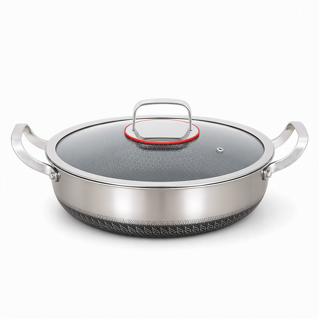 ⏰ Nur für kurze Zeit: 50% Rabatt!🍳 Verdickte Edelstahlpfanne mit Deckel – multifunktional als Wok, Schmortopf & Bratpfanne, für alle Herdarten