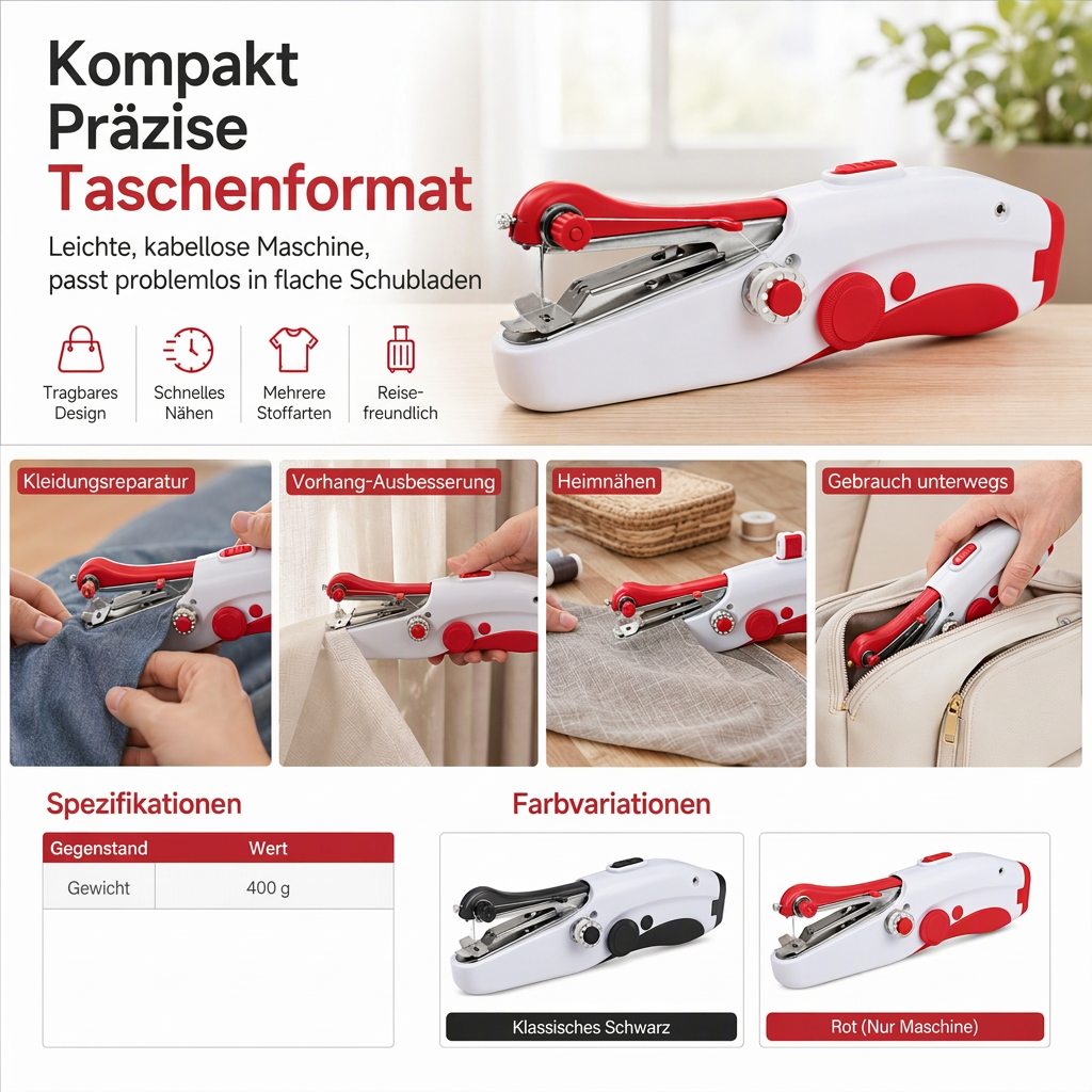 🧵 Mini elektrische Handnähmaschine mit Doppelnadel – tragbar & leistungsstark, auch für dicke Stoffe