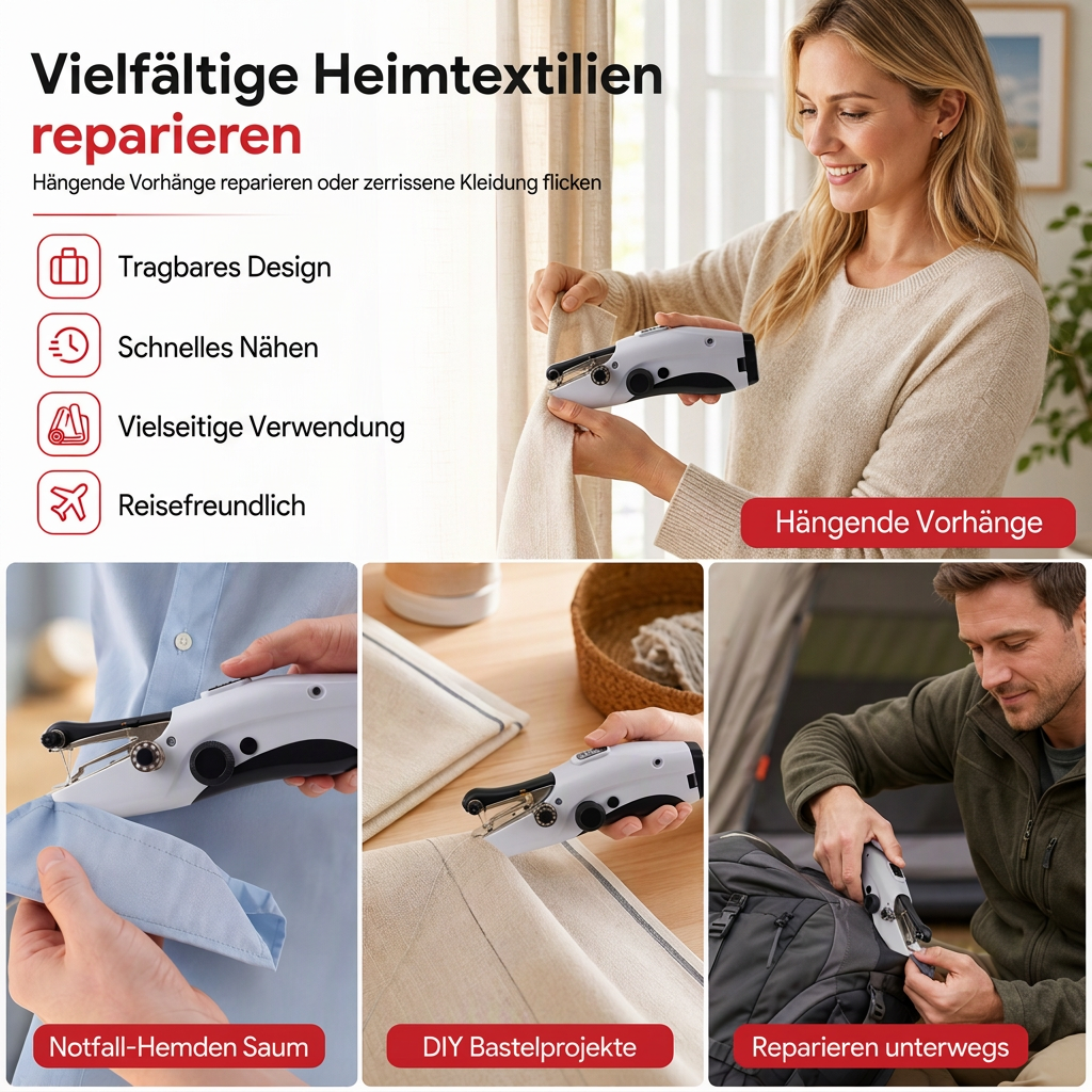 🧵 Mini elektrische Handnähmaschine mit Doppelnadel – tragbar & leistungsstark, auch für dicke Stoffe