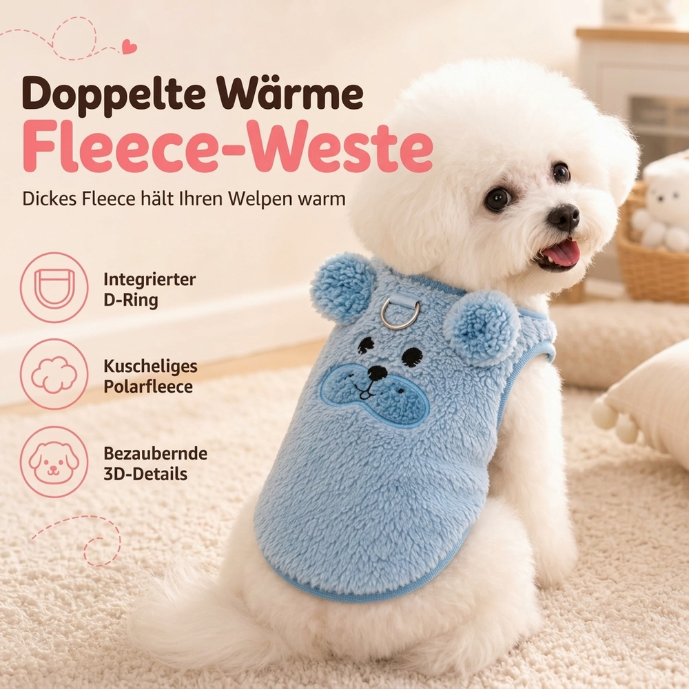🐶 Gefütterte Hundeweste mit Cartoon-Stickerei – warm & kuschelig für kleine Hunde & Katzen