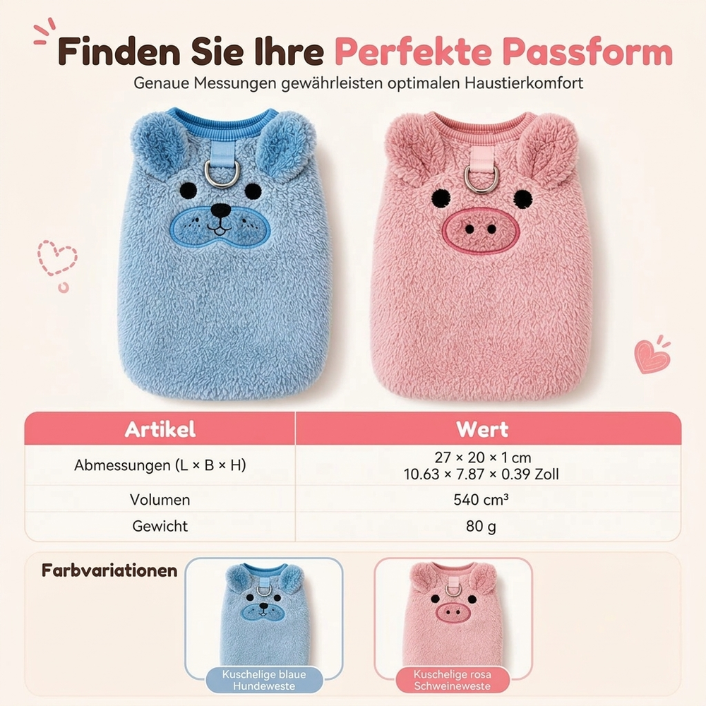 🐶 Gefütterte Hundeweste mit Cartoon-Stickerei – warm & kuschelig für kleine Hunde & Katzen