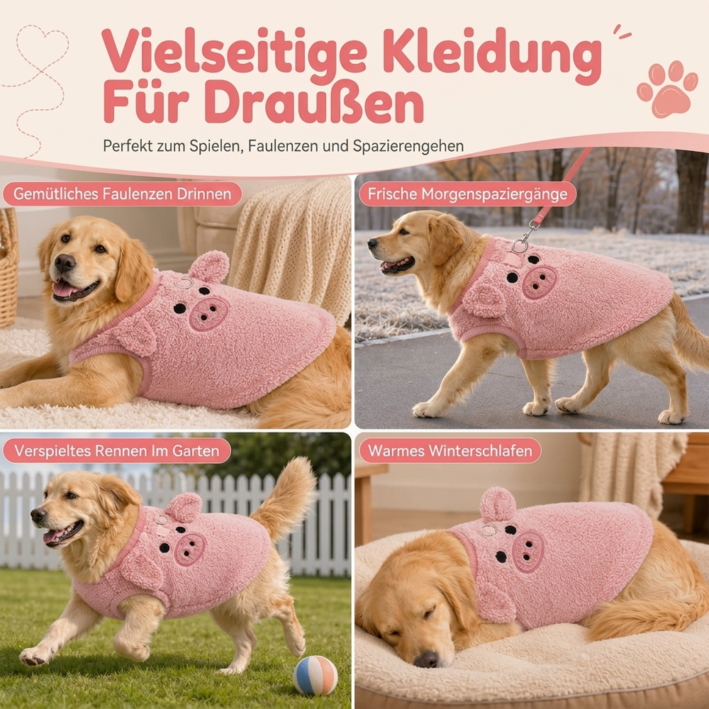 🐶 Gefütterte Hundeweste mit Cartoon-Stickerei – warm & kuschelig für kleine Hunde & Katzen