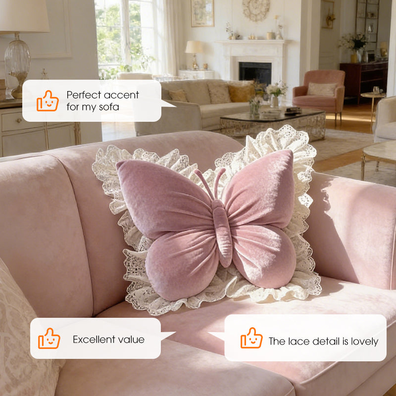 🦋 Elegantes Deko-Kissen in Schmetterlingsform mit Spitzenbesatz – stilvoll für Sofa, Bett & Wohnzimmer