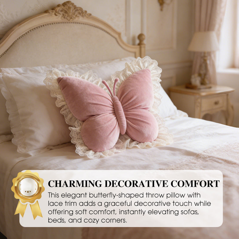 🦋 Elegantes Deko-Kissen in Schmetterlingsform mit Spitzenbesatz – stilvoll für Sofa, Bett & Wohnzimmer