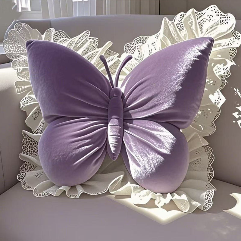 🦋 Elegantes Deko-Kissen in Schmetterlingsform mit Spitzenbesatz – stilvoll für Sofa, Bett & Wohnzimmer