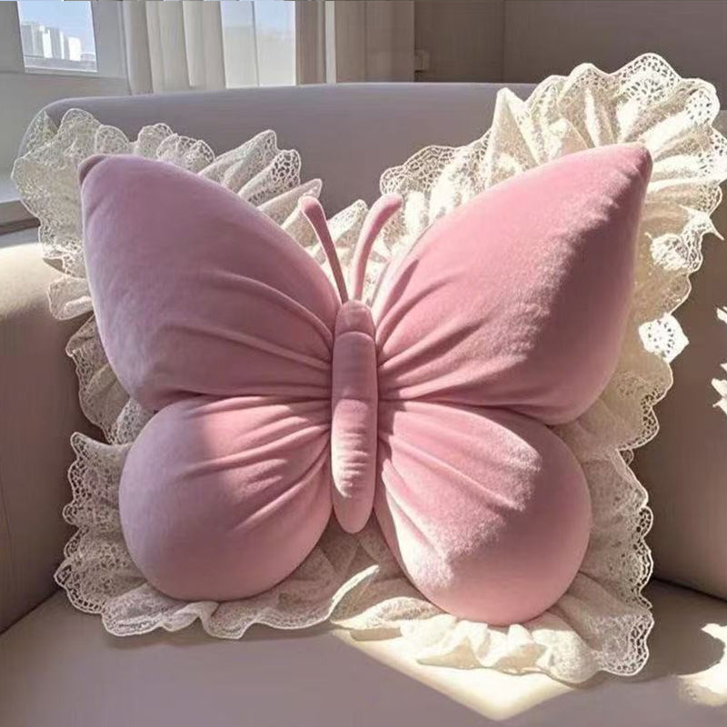 🦋 Elegantes Deko-Kissen in Schmetterlingsform mit Spitzenbesatz – stilvoll für Sofa, Bett & Wohnzimmer