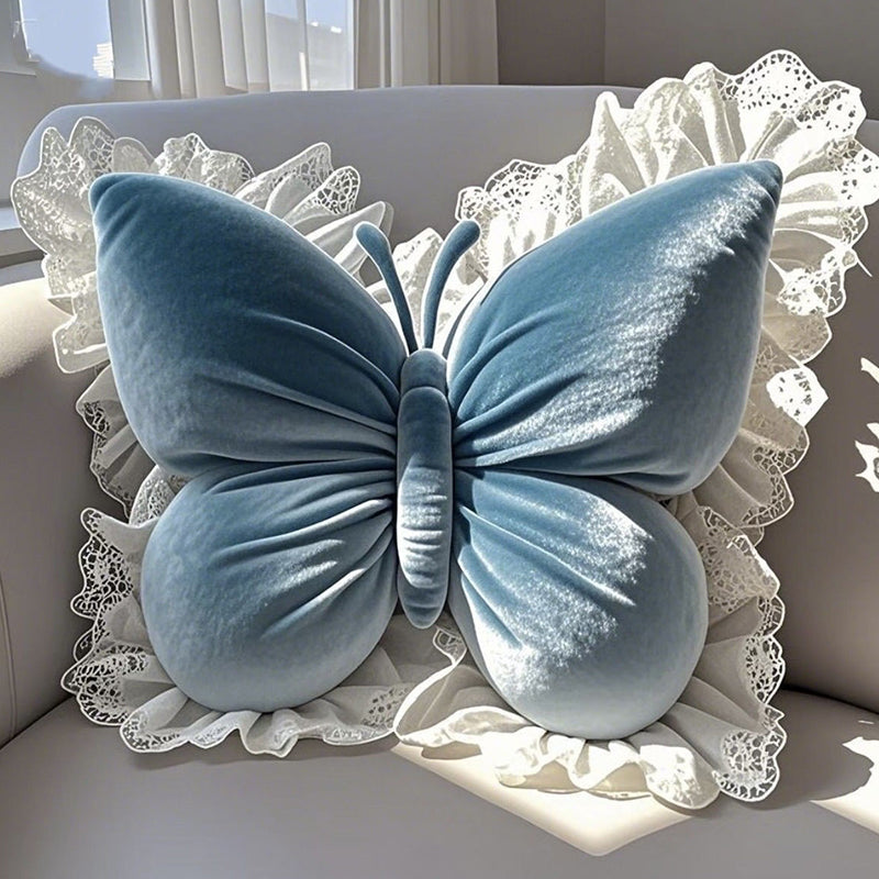 🦋 Elegantes Deko-Kissen in Schmetterlingsform mit Spitzenbesatz – stilvoll für Sofa, Bett & Wohnzimmer