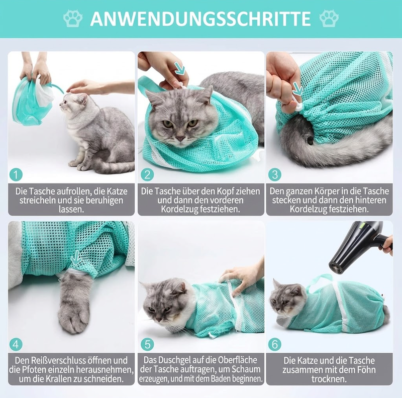 🐱 Katzenbadetasche mit Anti-Kratz-Schutz – für Baden, Krallenschneiden & Pflege, sicher & stressfrei