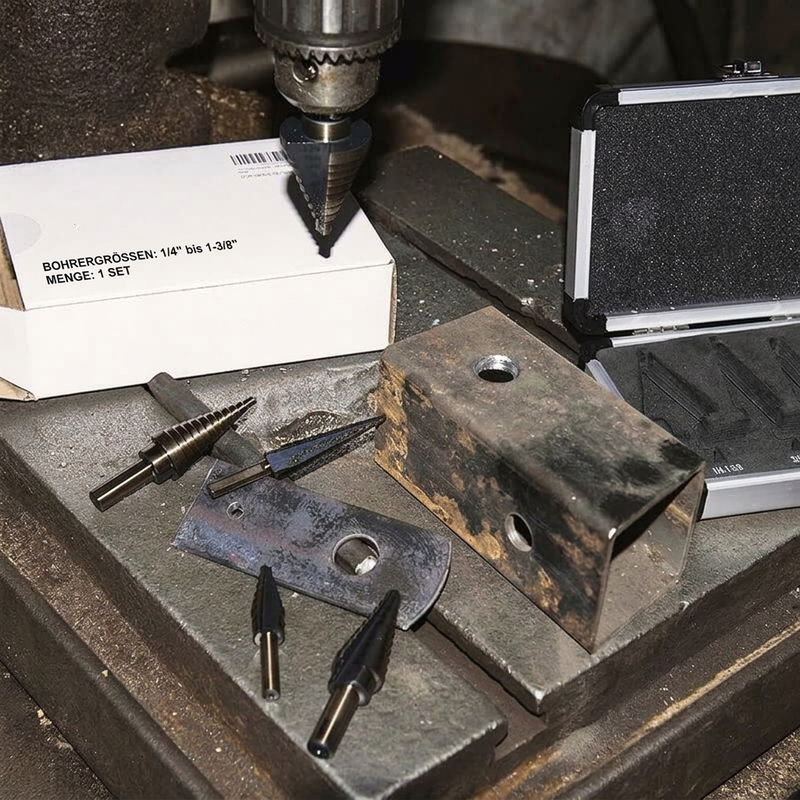 ⚙️ 50 % RABATT 🧰 Pagodenförmiger Bohrersatz mit Aluminium-Aufbewahrungsbox, scharfe Stufenbohrer, geeignet für Metall, Holz und Kunststoff 🛠️