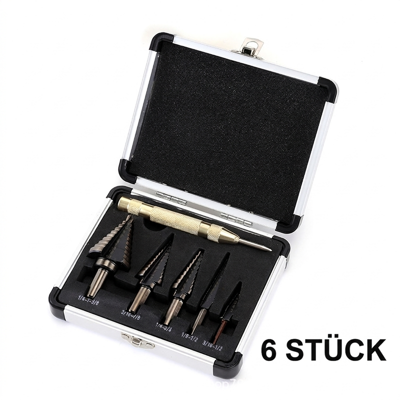 ⚙️ 50 % RABATT 🧰 Pagodenförmiger Bohrersatz mit Aluminium-Aufbewahrungsbox, scharfe Stufenbohrer, geeignet für Metall, Holz und Kunststoff 🛠️
