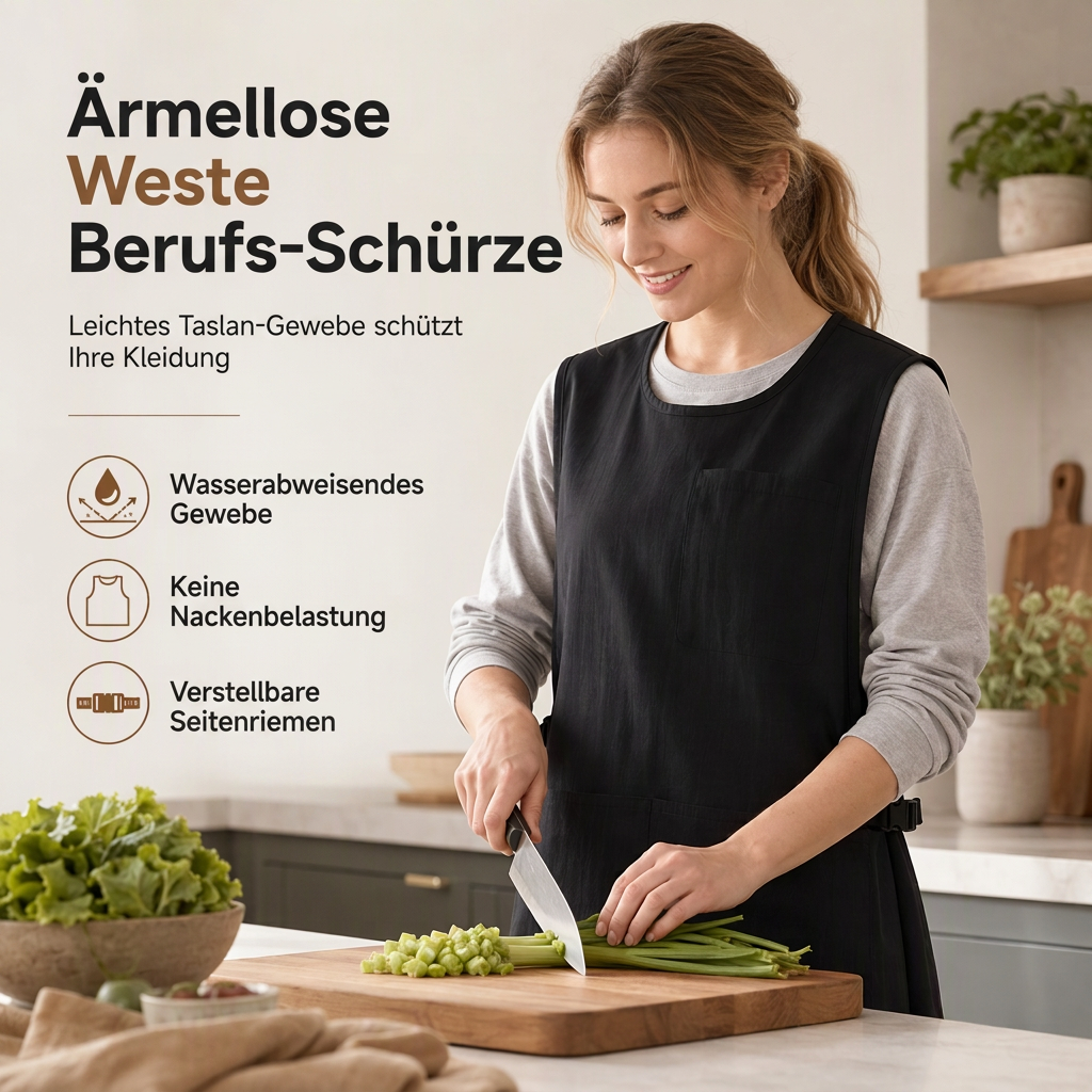 👨‍🍳 Wasserfeste & ölabweisende Schürzenweste – atmungsaktiv, ideal für Küche, Gastronomie & Gartenarbeit