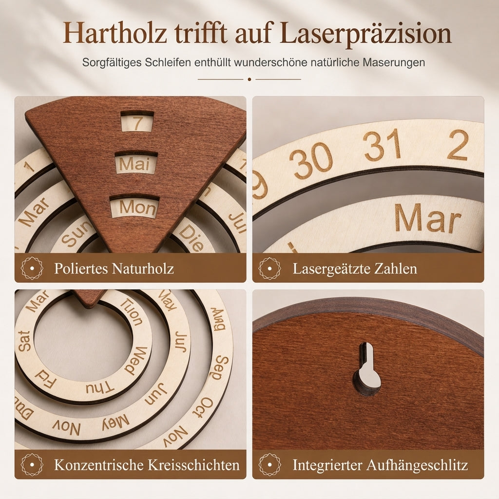 ⏳Nur für kurze Zeit: 50 % Rabatt⏰Runder, drehbarer ewiger Kalender aus Holz🪵📅