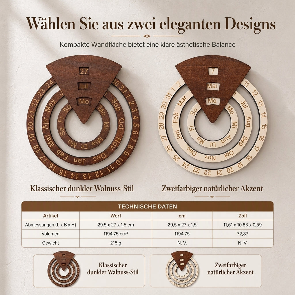 ⏳Nur für kurze Zeit: 50 % Rabatt⏰Runder, drehbarer ewiger Kalender aus Holz🪵📅