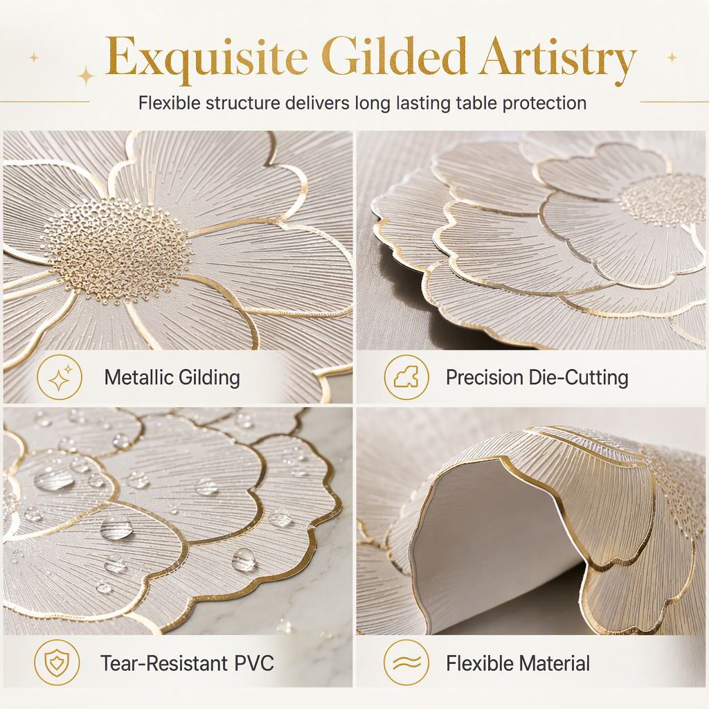 ✨2 kaufen, 1 gratis!🌸 Kreative Untersetzer mit Pfingstrosen-Motiv im skandinavischen Stil – Goldprägung, hitzebeständig, rutschfest & wasserdicht