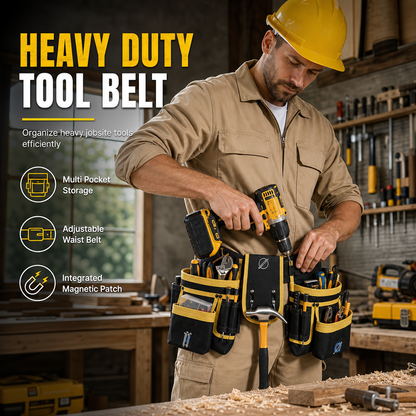 🛠️ 50% Rabatt!👷 Verstellbarer Werkzeuggürtel mit vielen Fächern – freihändiges Tragen für Outdoor, Reparatur & Handwerk