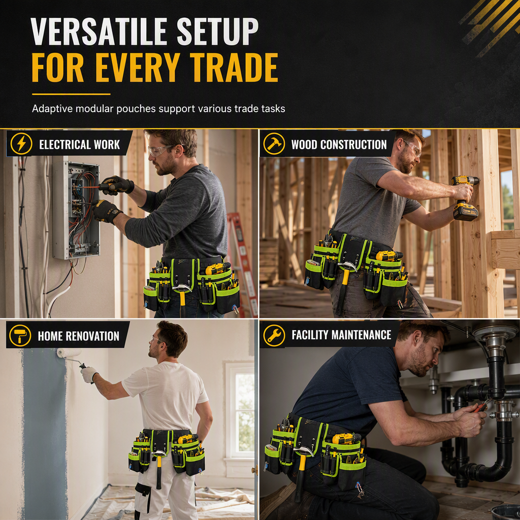 🛠️ 50% Rabatt!👷 Verstellbarer Werkzeuggürtel mit vielen Fächern – freihändiges Tragen für Outdoor, Reparatur & Handwerk