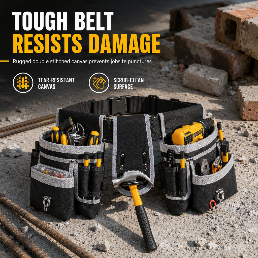 🛠️ 50% Rabatt!👷 Verstellbarer Werkzeuggürtel mit vielen Fächern – freihändiges Tragen für Outdoor, Reparatur & Handwerk